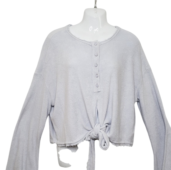 Free People Emma Henley Slouchy Terry Knit Cropped Top Women's Large Blue Grey - Picture 15 of 15